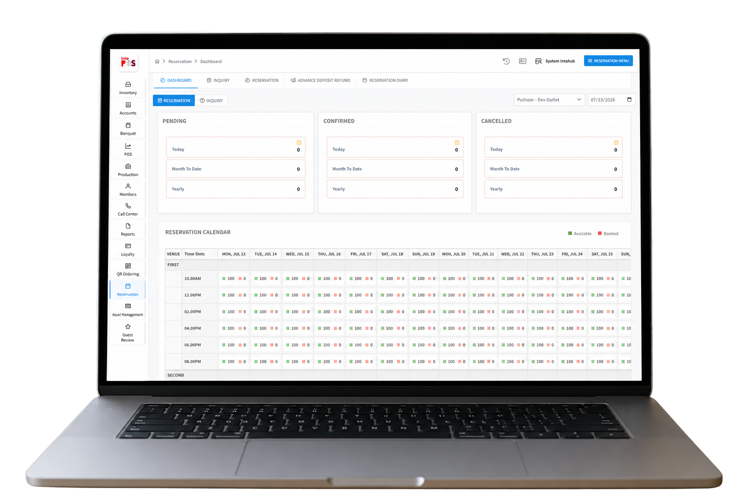 Table Reservation Management software interface